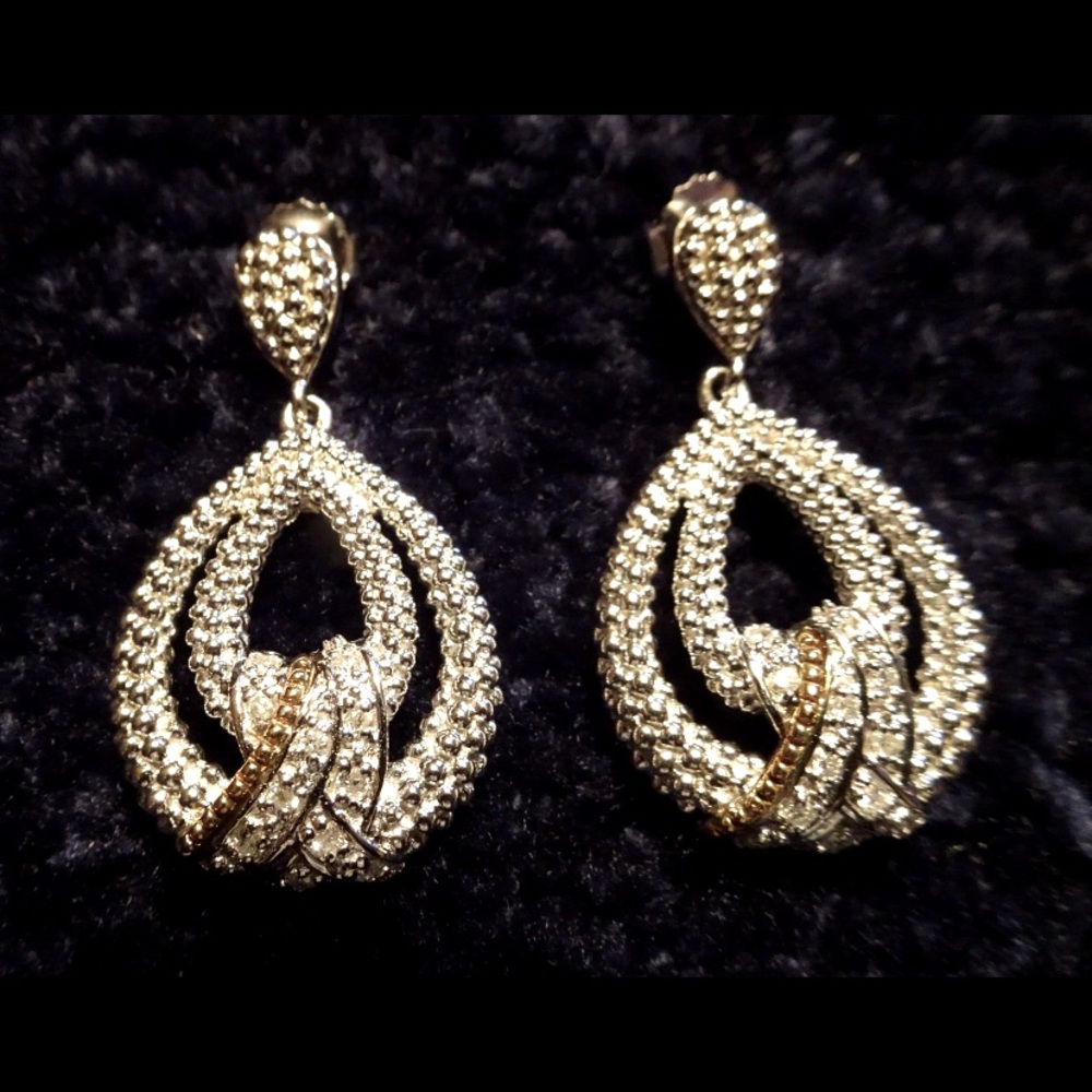 NIB Sterling silver 18k gold .24 cts white diamond popcorn knocker earrings